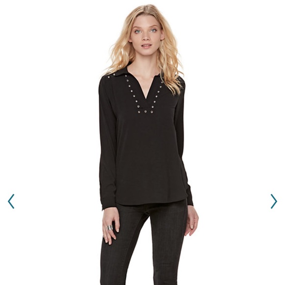 Black long sleeve shirt grommet details M / L - Picture 2 of 13